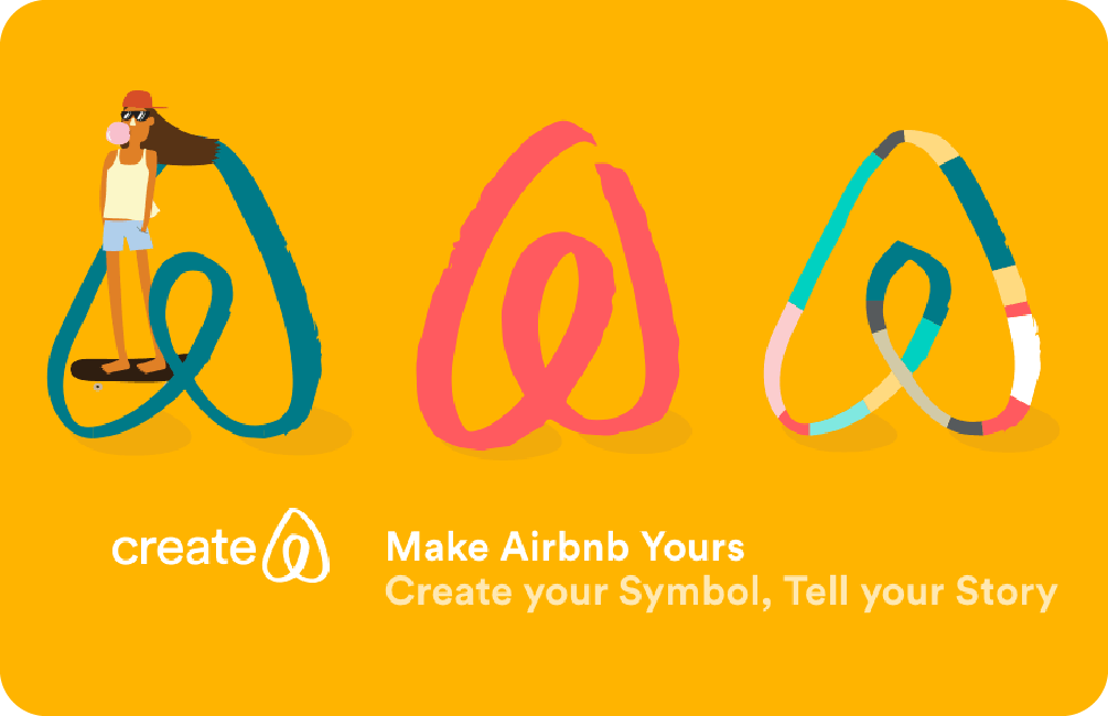 The Airbnb 'Bélo' campaign, which uses hero illustrations to show its logo in various creative styles, reinforcing a brand personality based on community and storytelling.