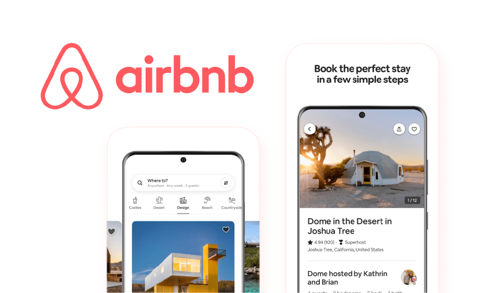 Screenshots of the Airbnb mobile app, highlighting its clean user interface and personalized design as an example of excellent UX in digital branding.